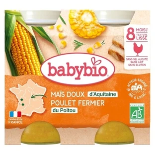 Babybio Zuckermais mit Hähnchen, ab 8 Monaten, Bio, 2 Gläser à 200 g