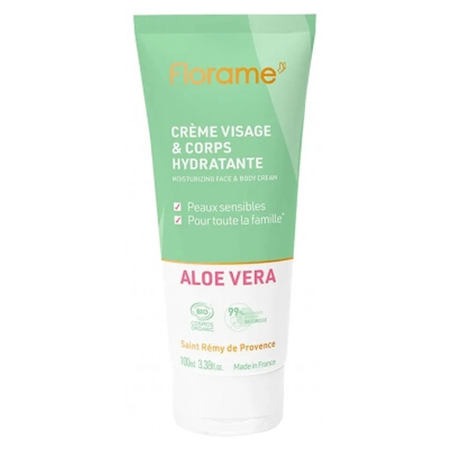 Florame Bio-Aloe-Vera-Feuchtigkeitscreme für Gesicht und Körper, 100 ml