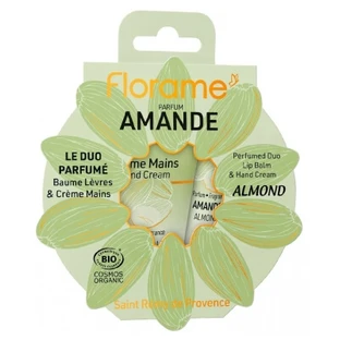 Dúo con aroma a almendra de Florame: bálsamo labial de 15 ml + crema de manos de 30 ml (ecológico)