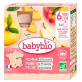 Babybio Apfel, Birne und Pfirsich, ab 6 Monaten, Bio, 4 Beutel à 90 g