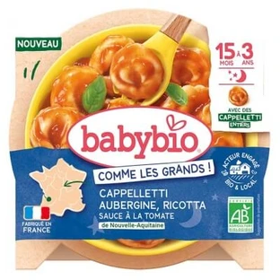 Babybio Cappelletti mit Auberginen, Ricotta und Tomatensoße, 15 Monate bis 3 Jahre, Bio, 190 g