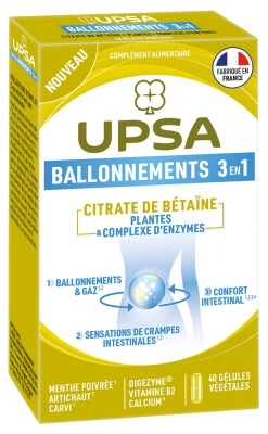 UPSA 3-in-1 Bloating Relief, 40 Vegetarian Capsules