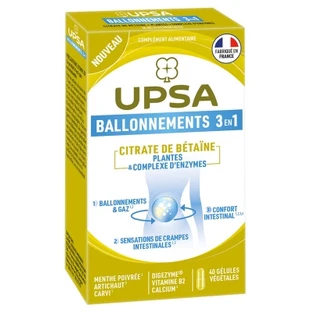 UPSA 3-in-1 tegen een opgeblazen gevoel, 40 vegetarische capsules