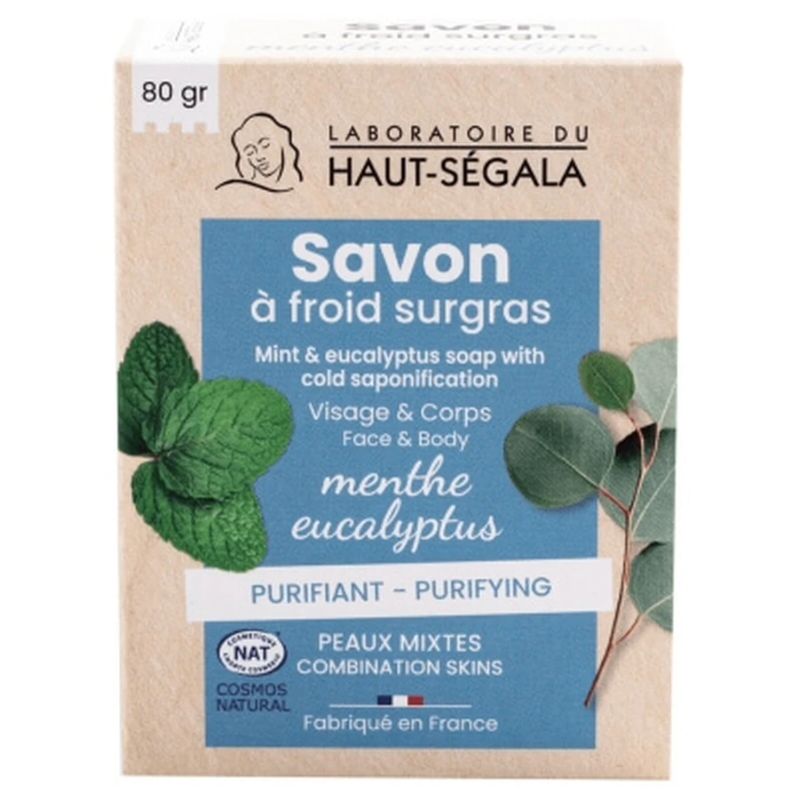 Jabón sobregrasado elaborado en frío con menta y eucalipto de Laboratoire du Haut-Ségala, 80 g