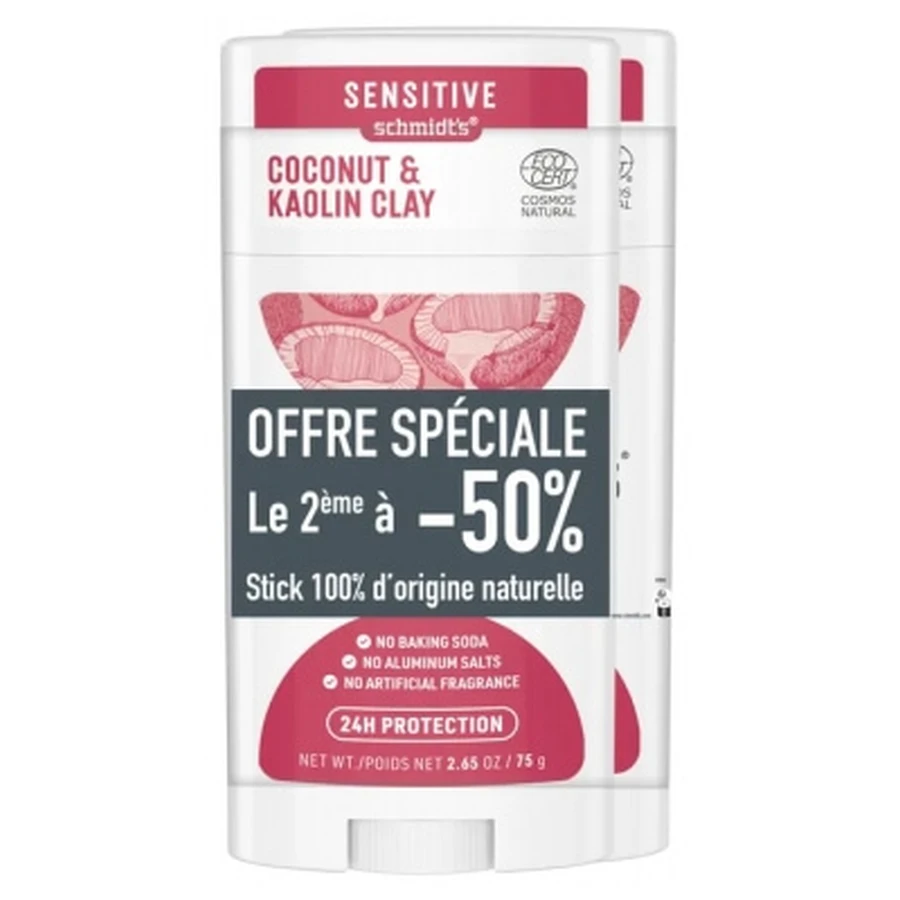 Schmidts Sensitive Natur-Deo-Stick mit Kokosnuss und Kaolin-Tonerde, 2er-Pack (je 75 g)