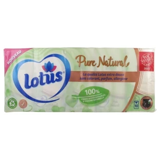 Lotus Pure Natural, 10 cajas de 9 pañuelos cada una