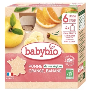 Babybio Appel, Sinaasappel en Banaan, vanaf 6 maanden, biologisch, 4 zakjes