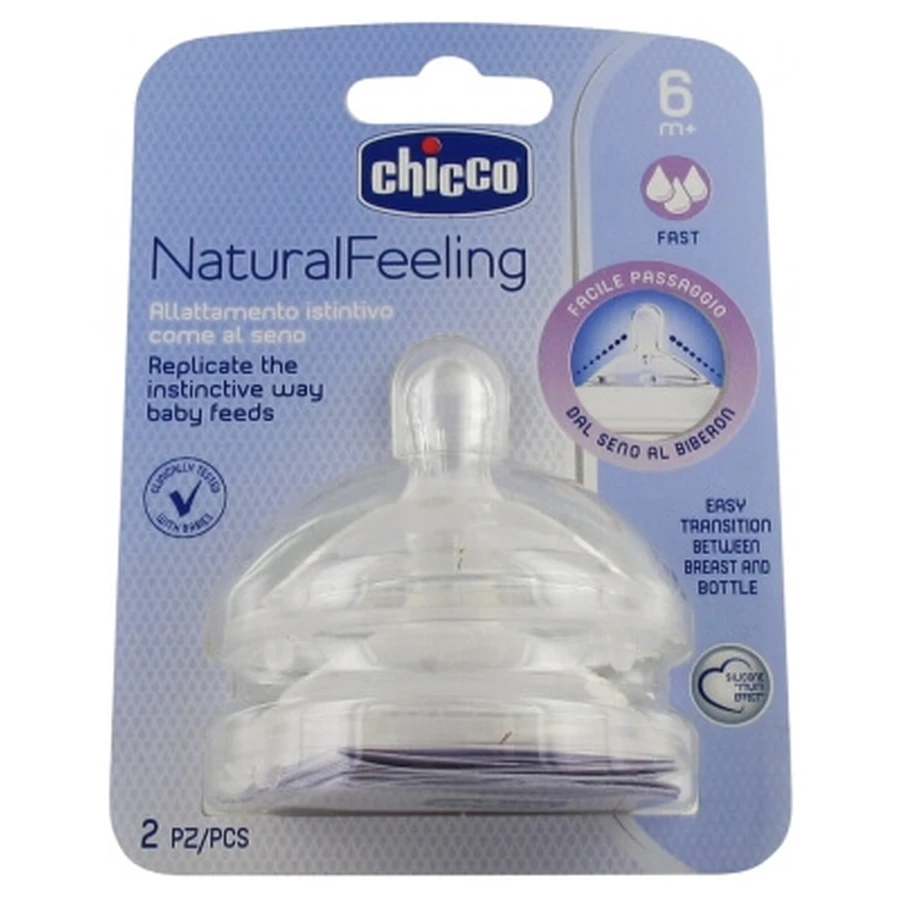 Chicco Natural Feeling: 2 tetinas de flujo rápido, a partir de los 6 meses