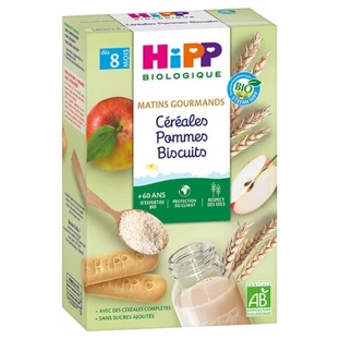 HiPP Matins Gourmands: cereales ecológicos, manzana y galletas para bebés a partir de los 8 meses, 250 g