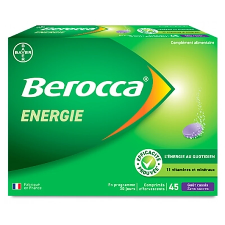 Berocca Énergie Multivitamines et Minéraux Goût Cassis 45 Comprimés Effervescents