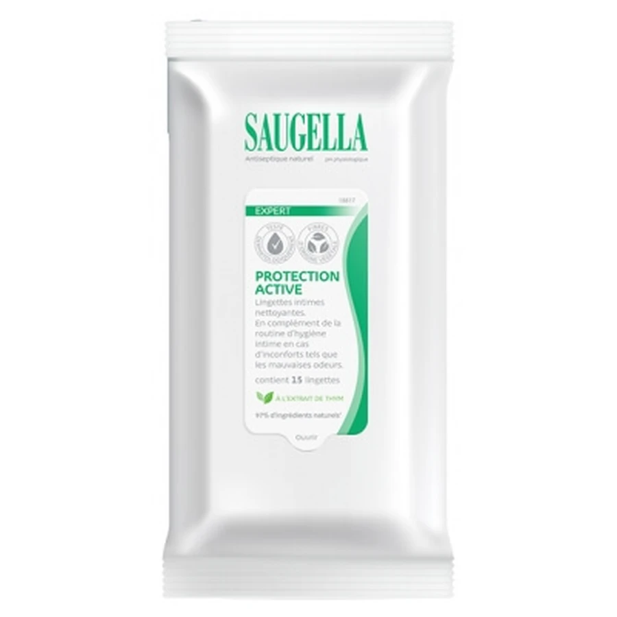 Saugella Expert Protection Active Lingettes Intimes Nettoyantes 15 Lingettes