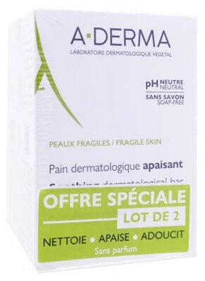 A-DERMA Soothing Dermatological Soap, 2-Pack (100 g each)