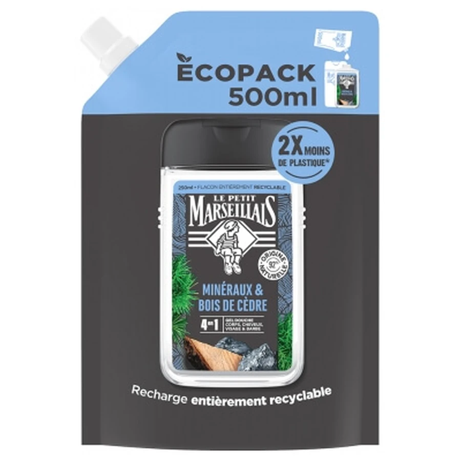 Le Petit Marseillais 4-in-1 Refreshing Shower Gel with Minerals & Cedarwood Eco-Refill, 500 ml