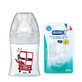 Glass bottle pack with sensory function and anti-colic flat teat Flow 1 + 2 London teats, 0 - 6 months, 150 ml, Dodie