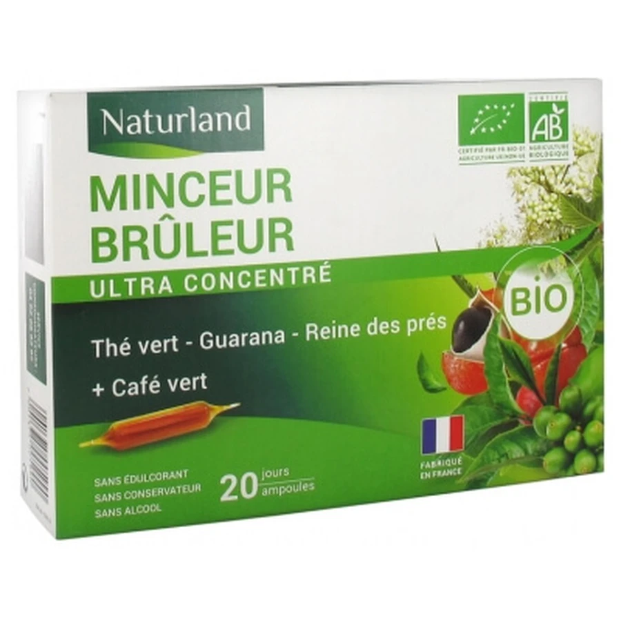 Naturland Organic Slimming Fat Burner, 20 Drinkable Ampoules (10 ml Each)