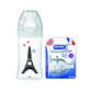 Package Glass bottle with sensory function and anti-colic flat teat Debit 2 + 2 teats Paris, 0 - 6 months, 270 ml, Dodie