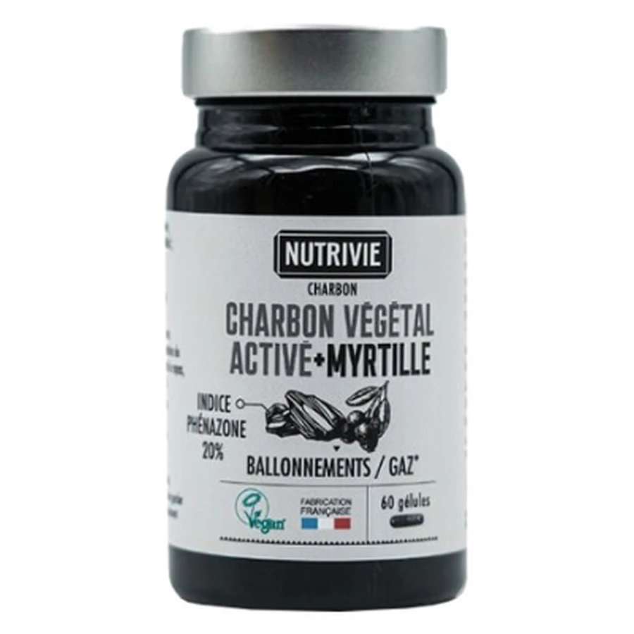 Nutrivie: Carbón vegetal activado + arándanos, 60 cápsulas
