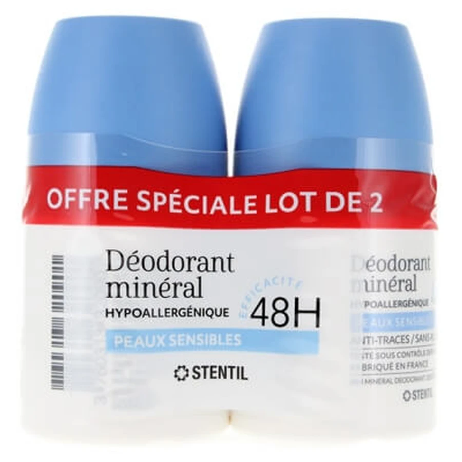 Stentil Minerale Deodorant voor de gevoelige huid 48H Roll-On, 2-pack (elk 50 ml)