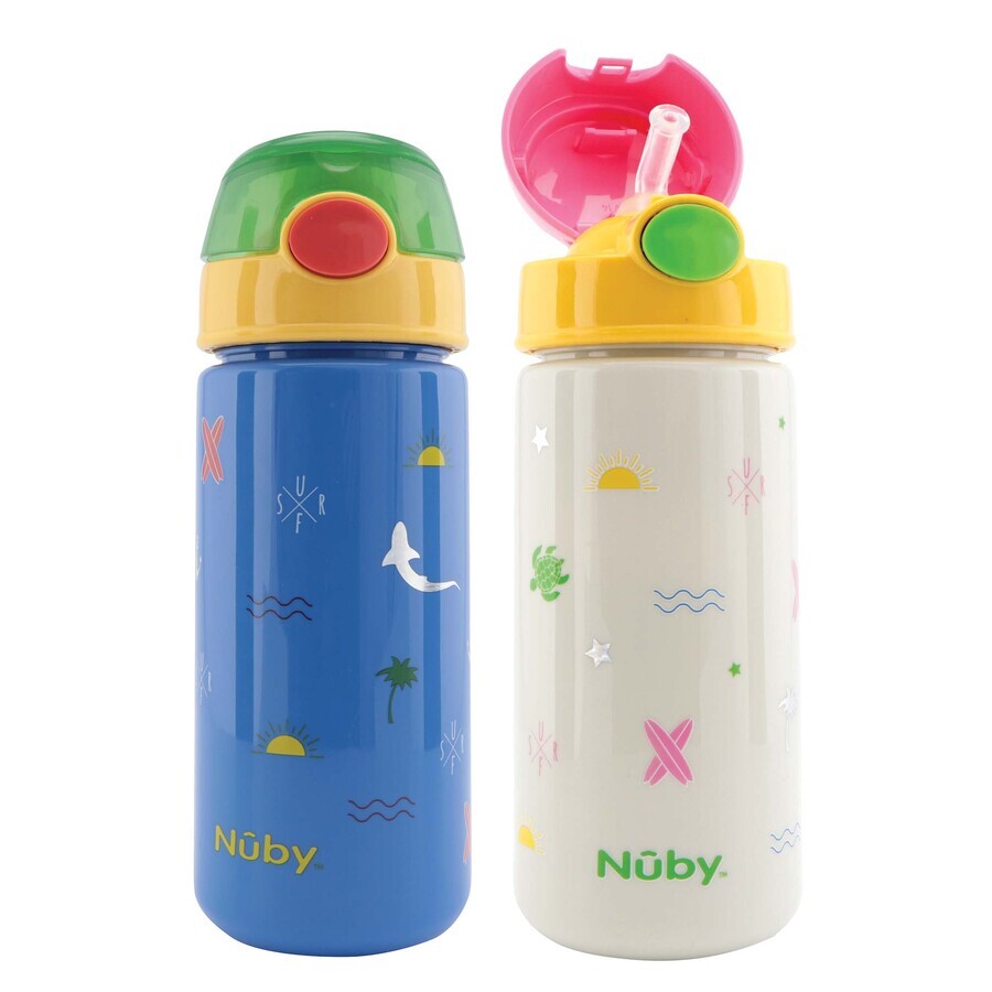 Buy Flip-it glass with soft straw Desen Surf, 540 ml, Nuby Flip-it glass with soft straw Desen Surf, 540 ml, Nuby