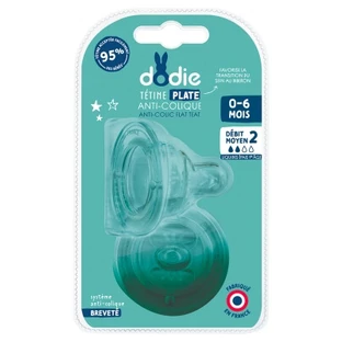 Dodie Sensation+ 2 platte speentjes, brede kraag, 0–6 maanden, doorstromingssnelheid 2 (gemiddeld)