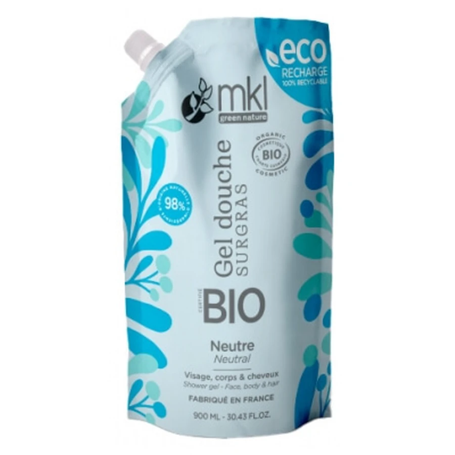 MKL Green Nature: gel de ducha hidratante sin perfume y con pH equilibrado, recambio ecológico y orgánico, 900 ml