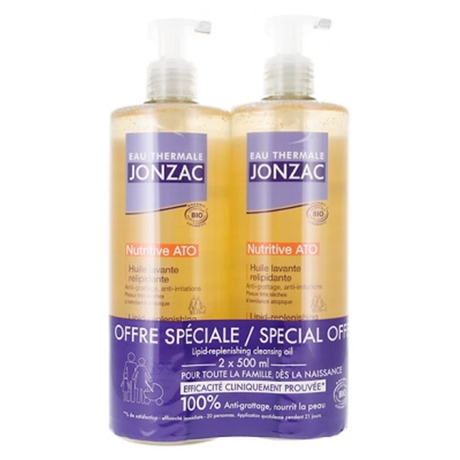 Jonzac Nutritive ATO Thermaalwater Biologische Lipidenherstellende Reinigingsolie, 2-pack (elk 500 ml)