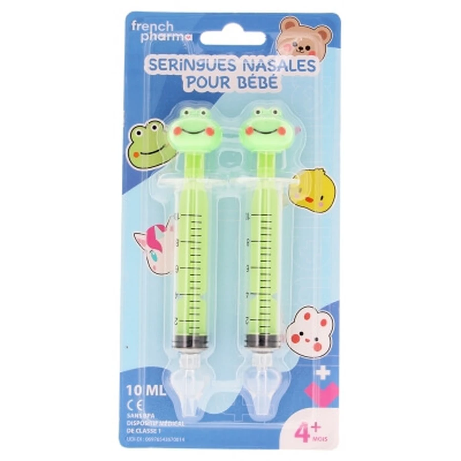 French Pharma Nasal Syringes for Babies 4 Months and Older, Frog Design, 2 x 10 ml