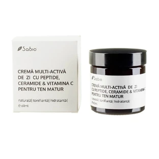 Crème de jour multi-active aux peptides, aux céramides et à la vitamine C pour les peaux matures, 60 ml, Sabio