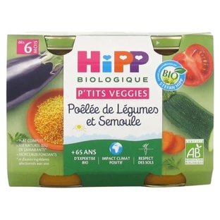 HiPP P'tits Veggies Poêlée de Légumes et Semoule dès 6 Mois Bio 2 Pots