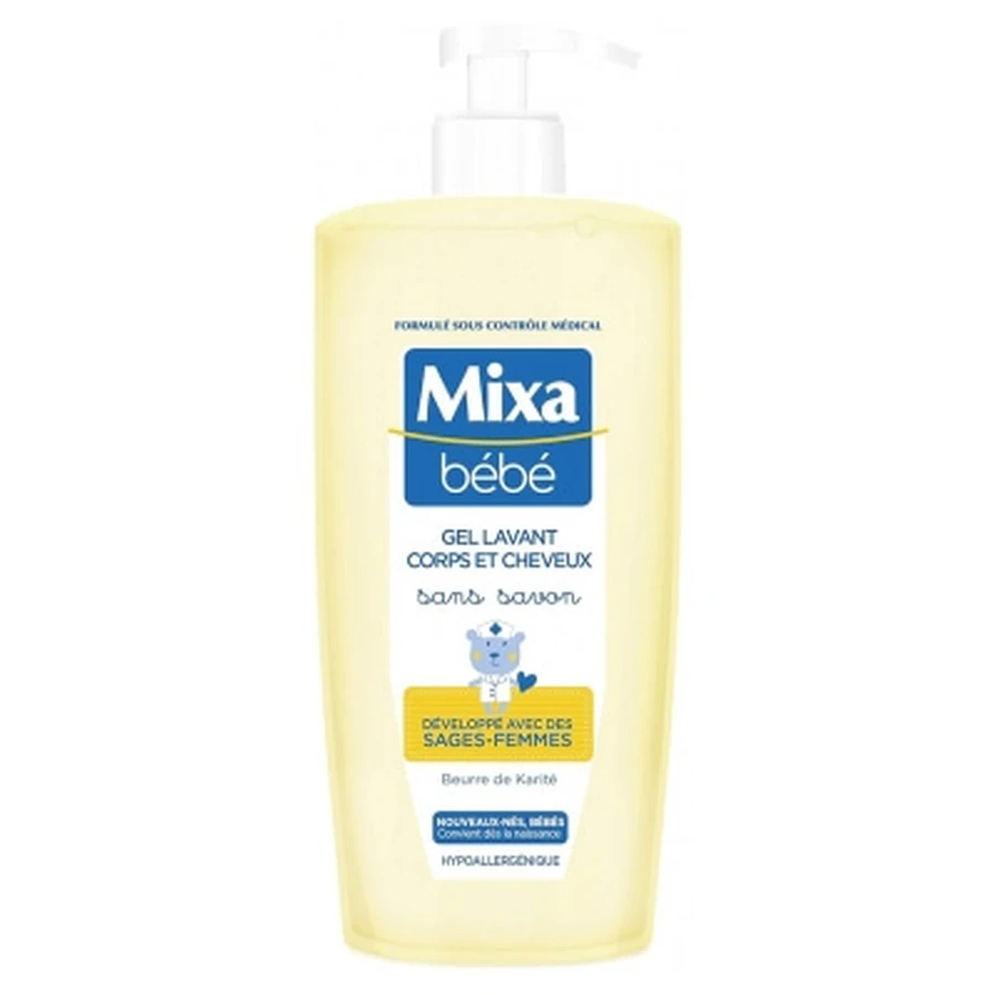 Gel de baño y champú sin jabón Mixa Baby, 750 ml