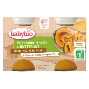 Babybio Biologische groene pompoen & butternutpompoen, 2 potjes van elk 130 g