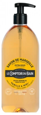 Le Comptoir du Bain Marseille Soap, Vanilla-Honey, 1 L