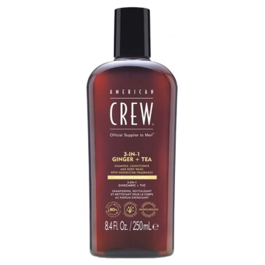 Champú, acondicionador y gel de baño 3 en 1 American Crew con aroma a té de jengibre para el cabello y el cuerpo (250 ml), nutritivo e hidratante