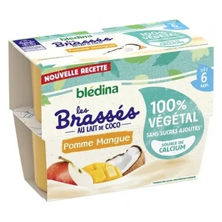 Blédina Coconut Milk Apple-Mango Purees, for Babies 6 Months and Up, 4 Jars