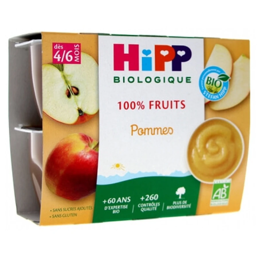 HiPP 100% fruit: appels, voor baby’s van 4–6 maanden, biologisch, 4 potjes