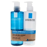 Gel limpiador calmante y protector Lipikar de La Roche-Posay, 400 ml + Loción corporal relipidizante contra la sequedad con efecto de 48 horas, 400 ml. Oferta especial