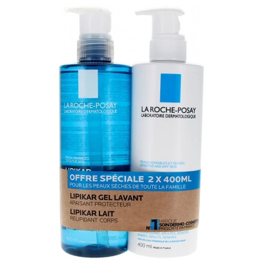 La Roche-Posay Lipikar Beruhigendes und schützendes Reinigungsgel 400 ml + 48-Stunden-Körperlotion gegen Trockenheit mit Lipidaufbau 400 ml Sonderangebot