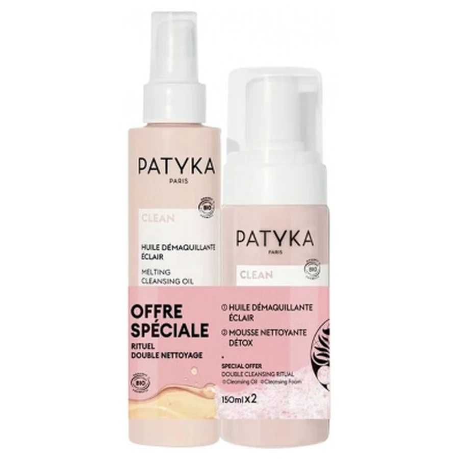 PATYKA Clean Biologische Instant Make-upremoverolie 150 ml + Biologische Detox-reinigingsschuim 150 ml Speciale aanbieding