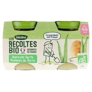 Blédina Les Récoltes Bio: sperziebonen en aardappelen, voor baby’s vanaf 4–6 maanden, biologisch, 2 potjes