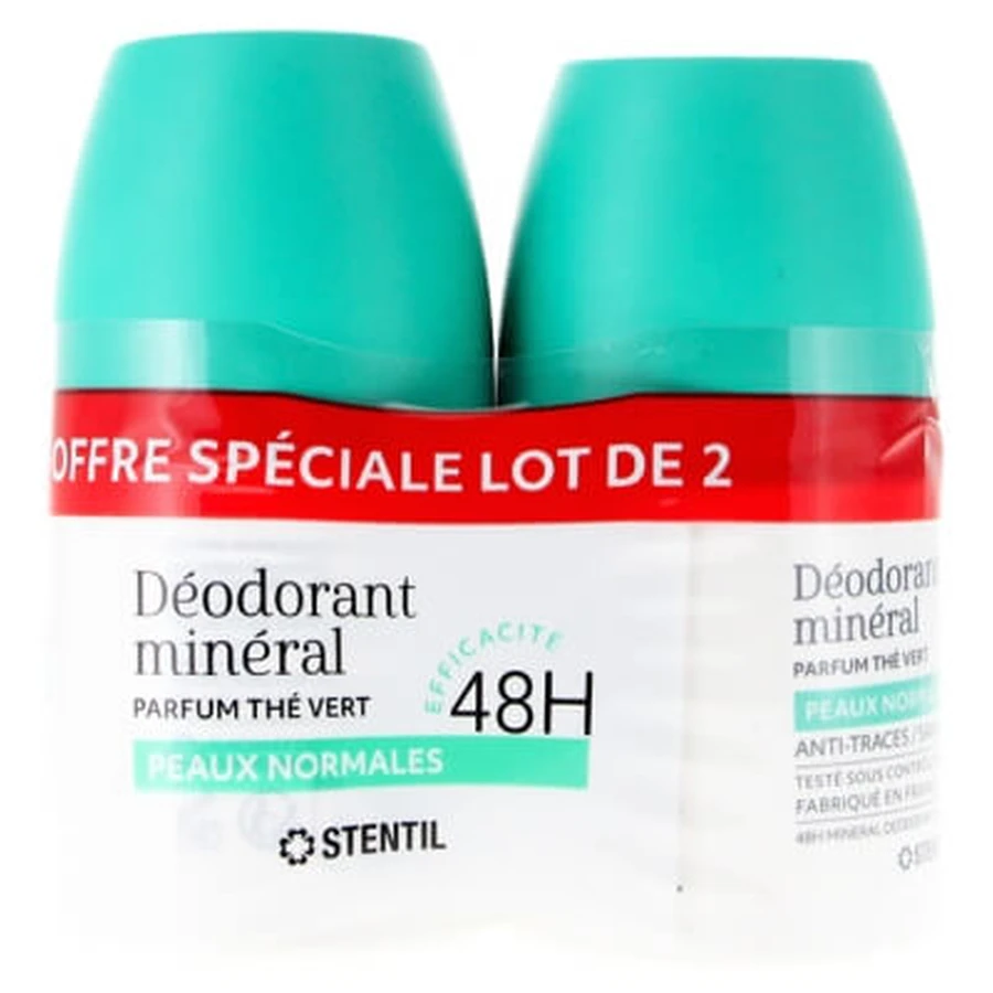 Stentil Déodorant Minéral Peaux Normales 48H Roll-On Lot de 2 x 50 ml