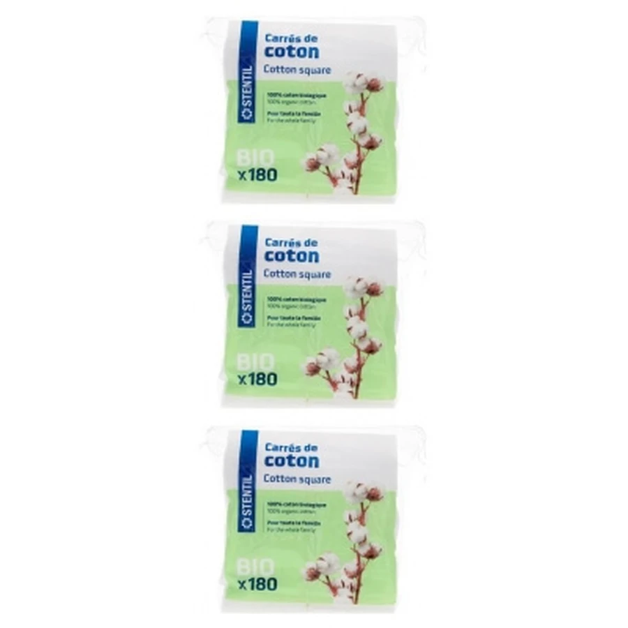 Stentil vierkantjes van biologisch katoen, verpakking van 3 x 180 vierkantjes