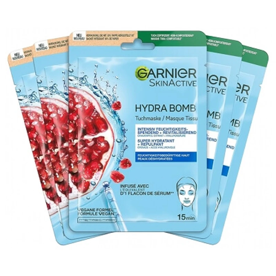 Garnier SkinActive Hydra Bomb Super-Hydrating Plumping Sheet Mask, Pack of 5 x 28 ml