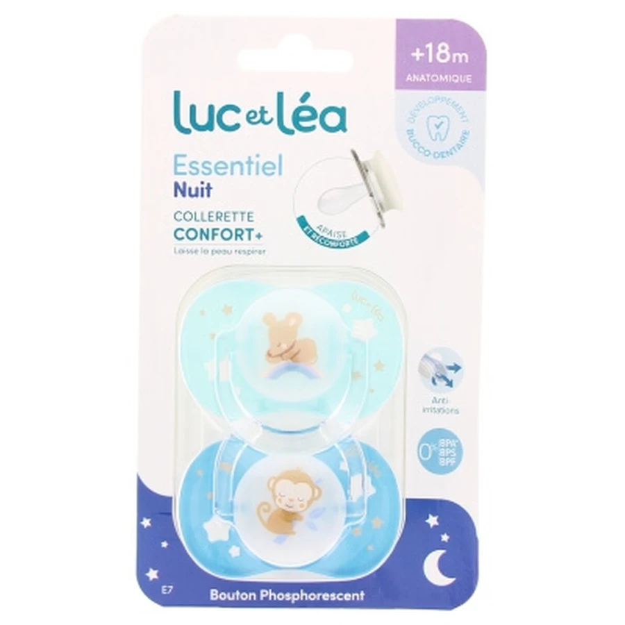 Luc y Léa Essentiel Night: 2 chupetes anatómicos con reborde de confort + 18 meses