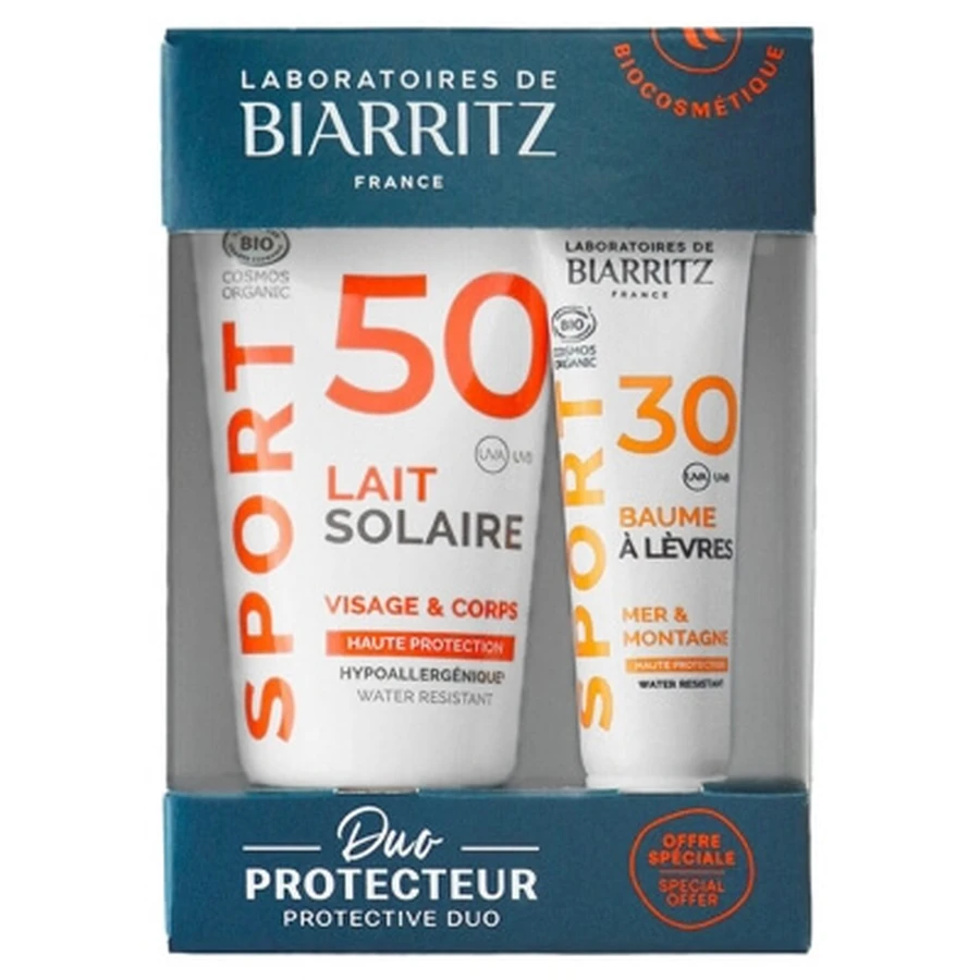 Laboratoires de Biarritz Sport Organic SPF 50 Sunscreen for Face and Body, 50 ml + Organic SPF 30 Lip Balm, 15 ml