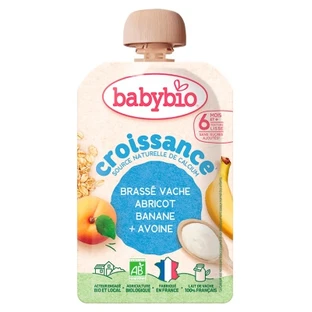 Babybio Growth Blend: leche de vaca, albaricoque, plátano, avena, a partir de los 6 meses, ecológico, sobre de 100 g