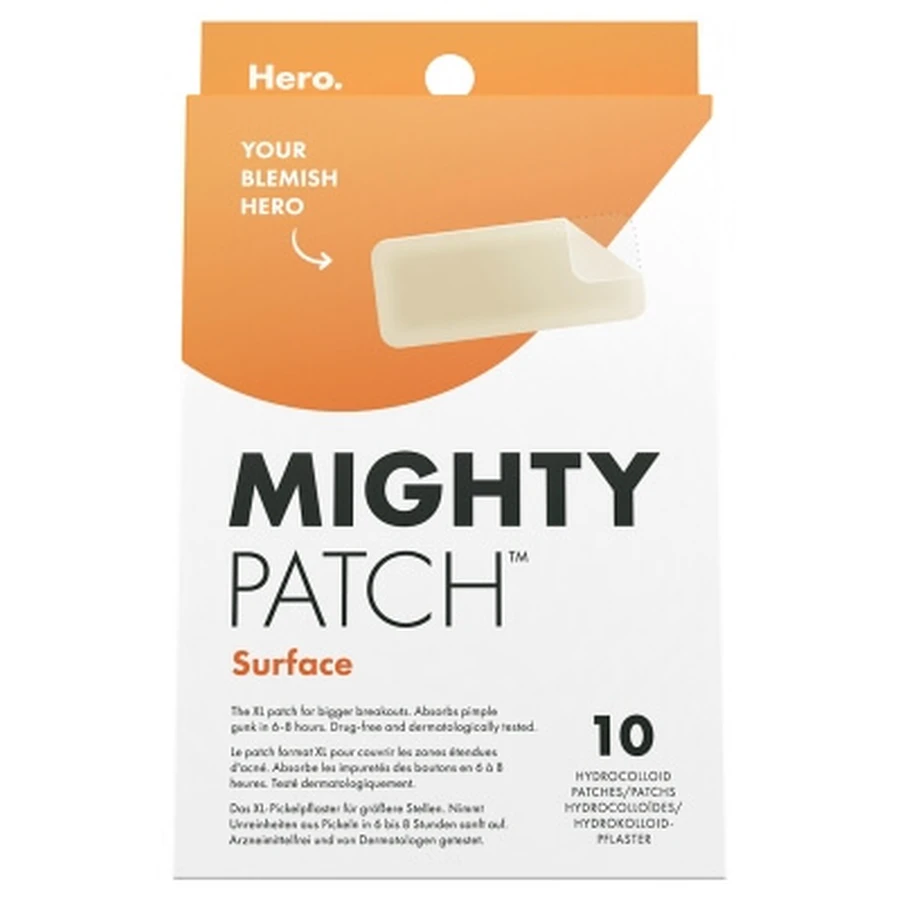 Hero Mighty Patch Surface anti-acnepleisters voor grote oppervlakken, 10 hydrocolloïde pleisters