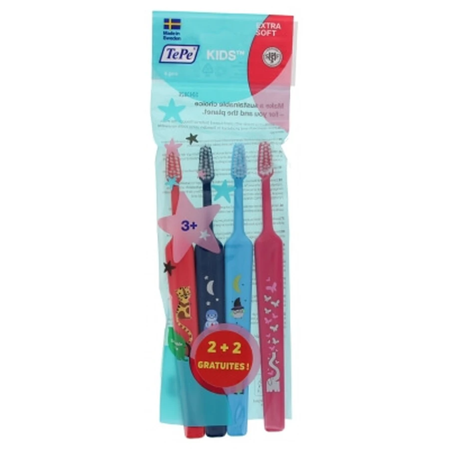 TePe Kids extra zachte tandenborstel, 2-pack + 2 gratis
