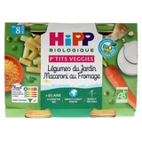 HiPP P'tits Veggies: Macarrones con queso y verduras de la huerta, a partir de los 8 meses, ecológicos, 2 tarros
