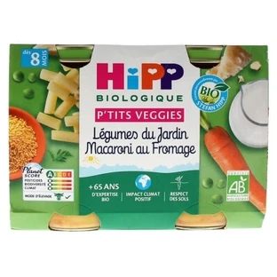 HiPP P'tits Veggies Tuingroenten met macaroni en kaas, vanaf 8 maanden, biologisch, 2 potjes