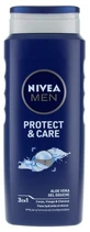 Gel de ducha 3 en 1 Nivea Men Protect &amp; Care para el cuerpo, para viaje y para el cabello, 500 ml